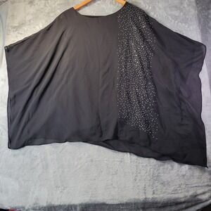 Chico's 3(XL) Layered Longline Jeweled Sheer Poncho Top Black NWT